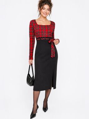 Vintage 90s Betsy’s Things 5/6 winter holidays xmas plaid mock midi dress USA